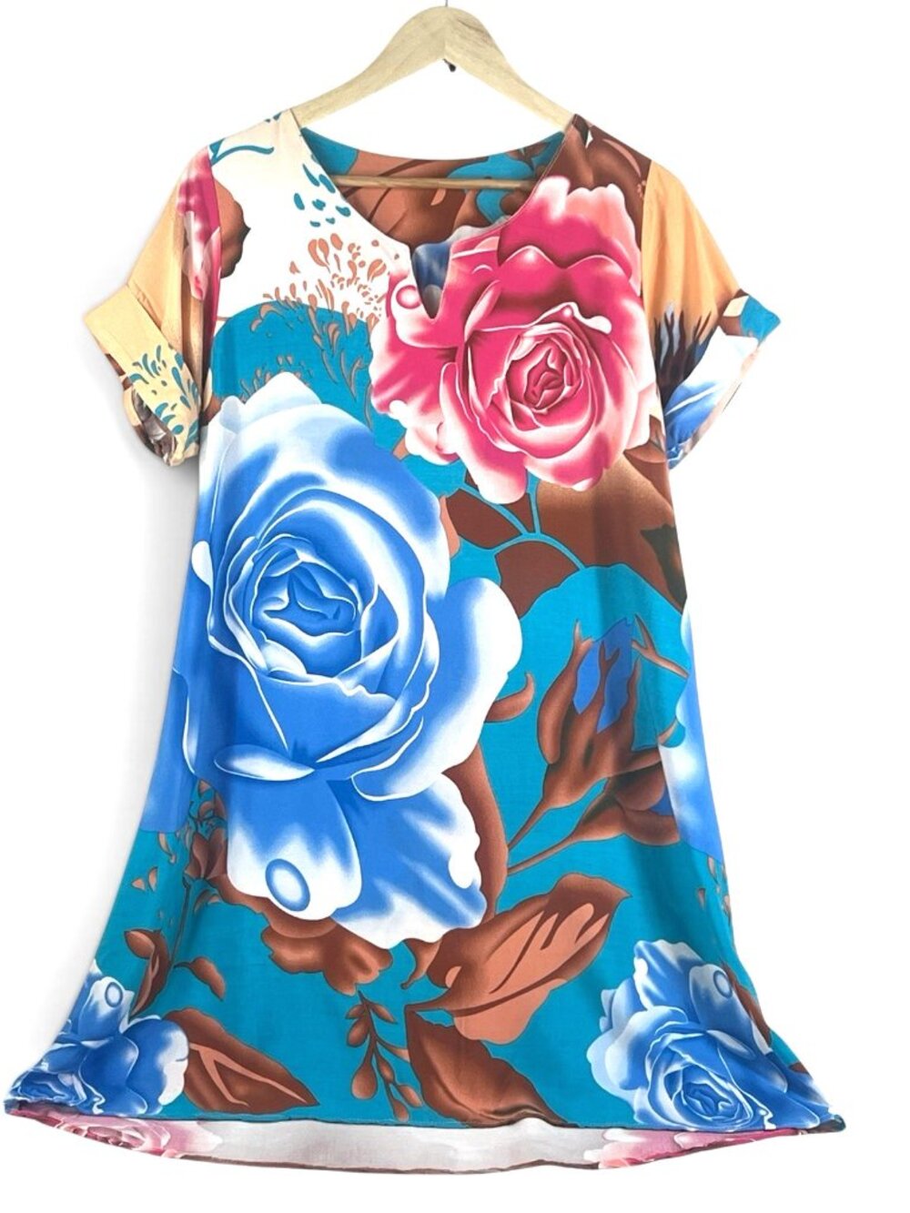 vtg Y2K A line 3D bright floral rose print knee length dress sz M